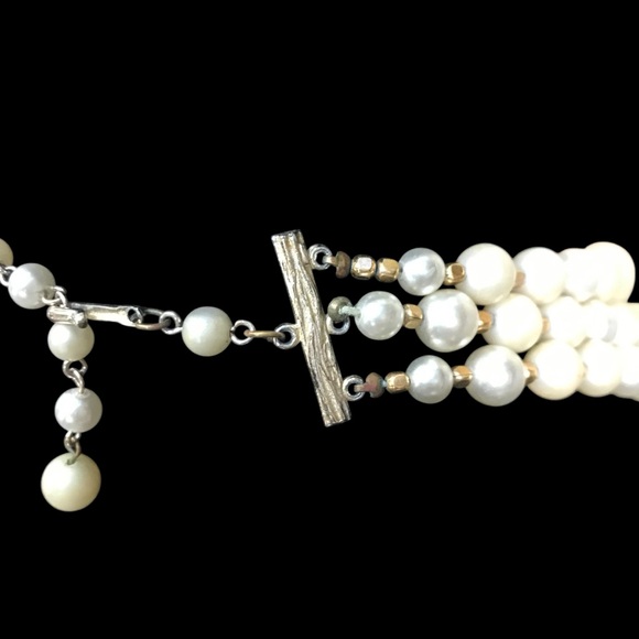 Vintage 50s 60s White Yellow 3-Strand Beaded Necklace Beads Japan crackle Ice - Picture 5 of 12